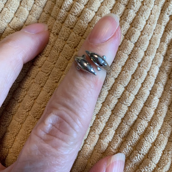 Tiny sterling dolphin ring, size 2. Toe ring or child size. - Picture 5 of 13